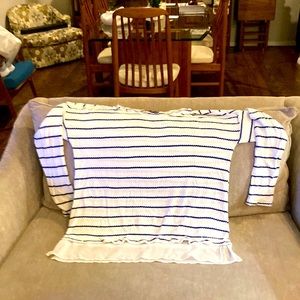 Anthropologie white with navy stripes waffle weave long sleeve tee